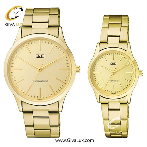 ساعت مچی اورجینال ست کیو اند کیو Q&Q طلایی | طلایی| طلایی| کد رفرنس مردانه: C08A-004PY، زنانه: C09A-008PY